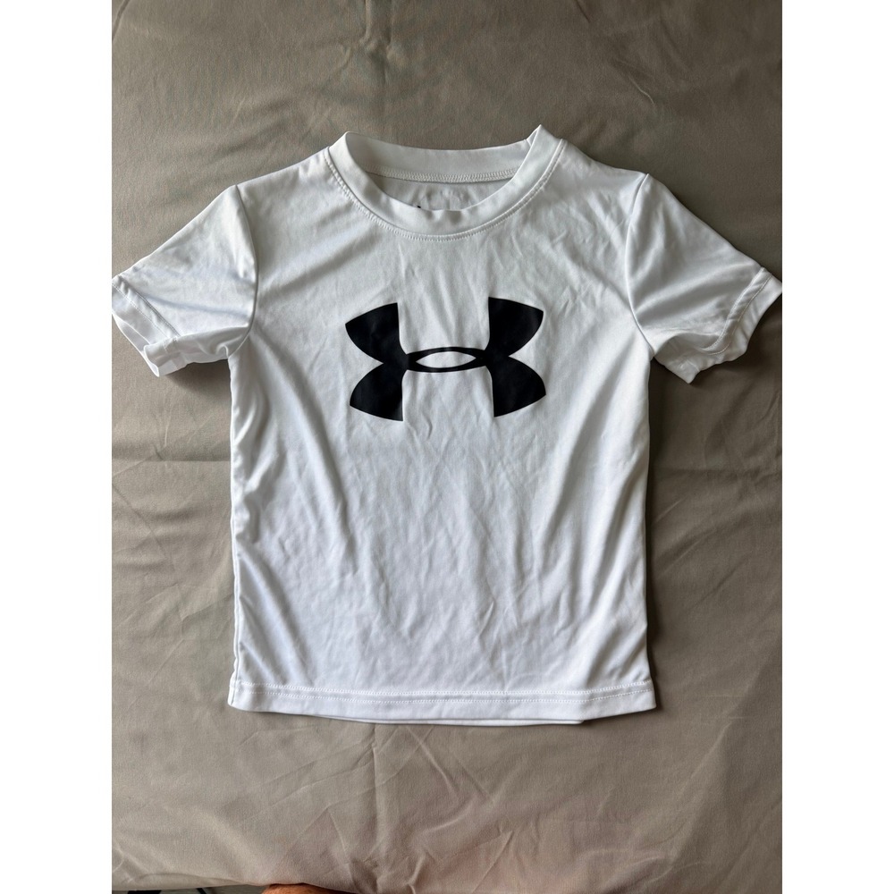 Under Armour Kids White Short Sleeve Big Logo Performance T-Shirt Size 4